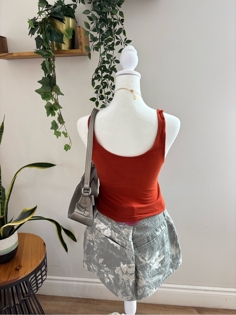 Rust Red orange Ruched Square Neck Tank Top - Picture 4 of 5